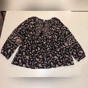 Old Navy Black Floral Peasant Blouse